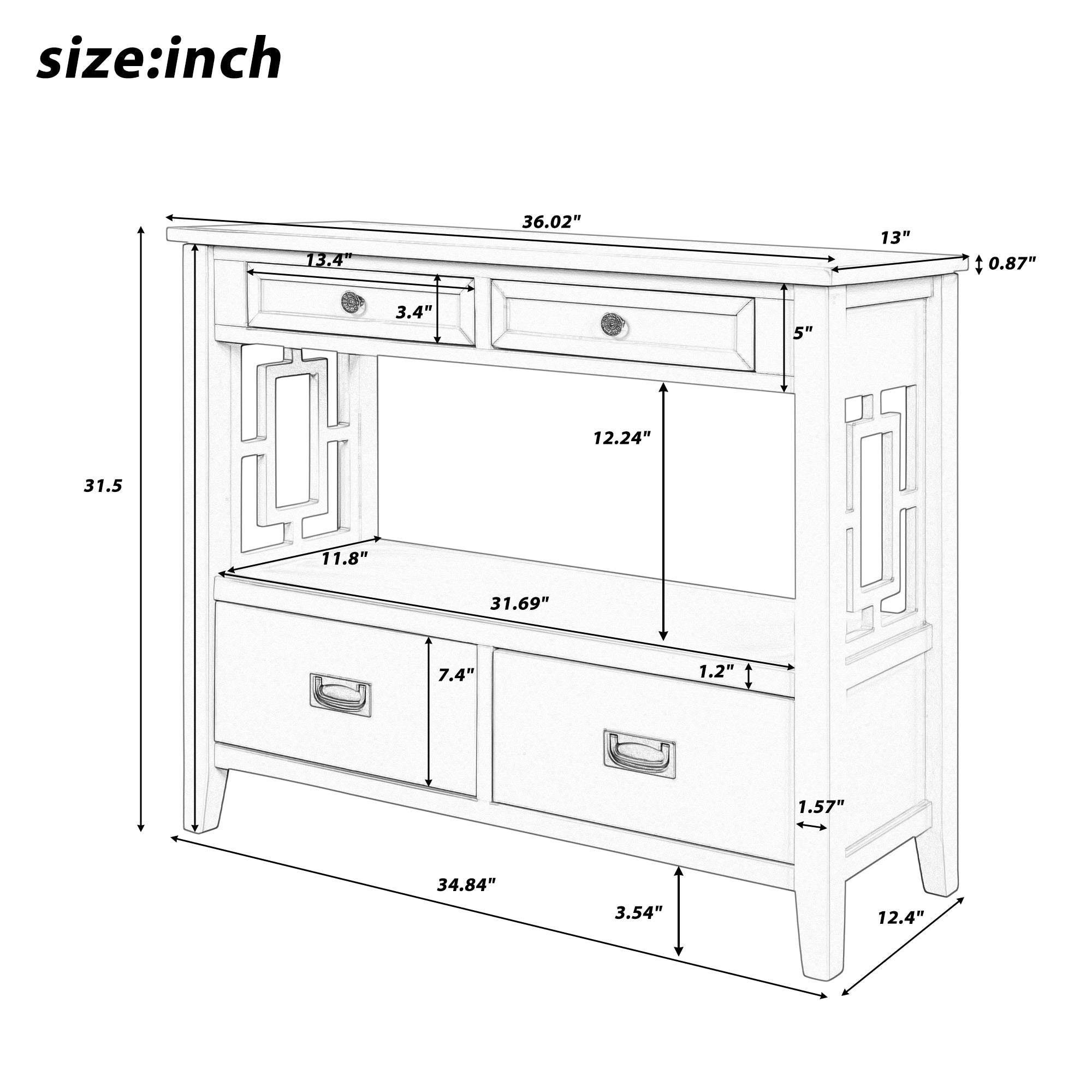 MAICOSY Modern Console Table Wooden Sofa Tables 4 Drawers Shelf Storage Entryway