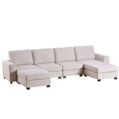 MAICOSY 3 Pieces U Shaped Sectional Sofa Sleeper with Removable Ottomans, Beige