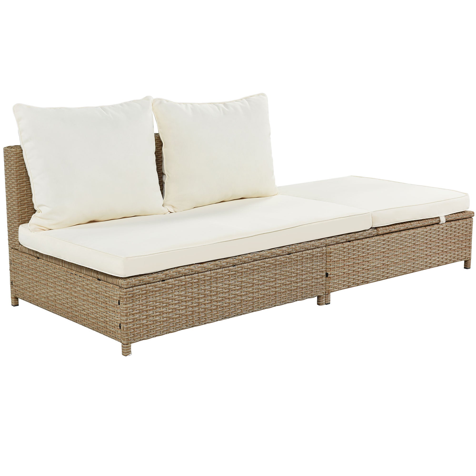 Patio 3-Piece Rattan Sofa Set All Weather - Natural Brown+ Beige Cushion