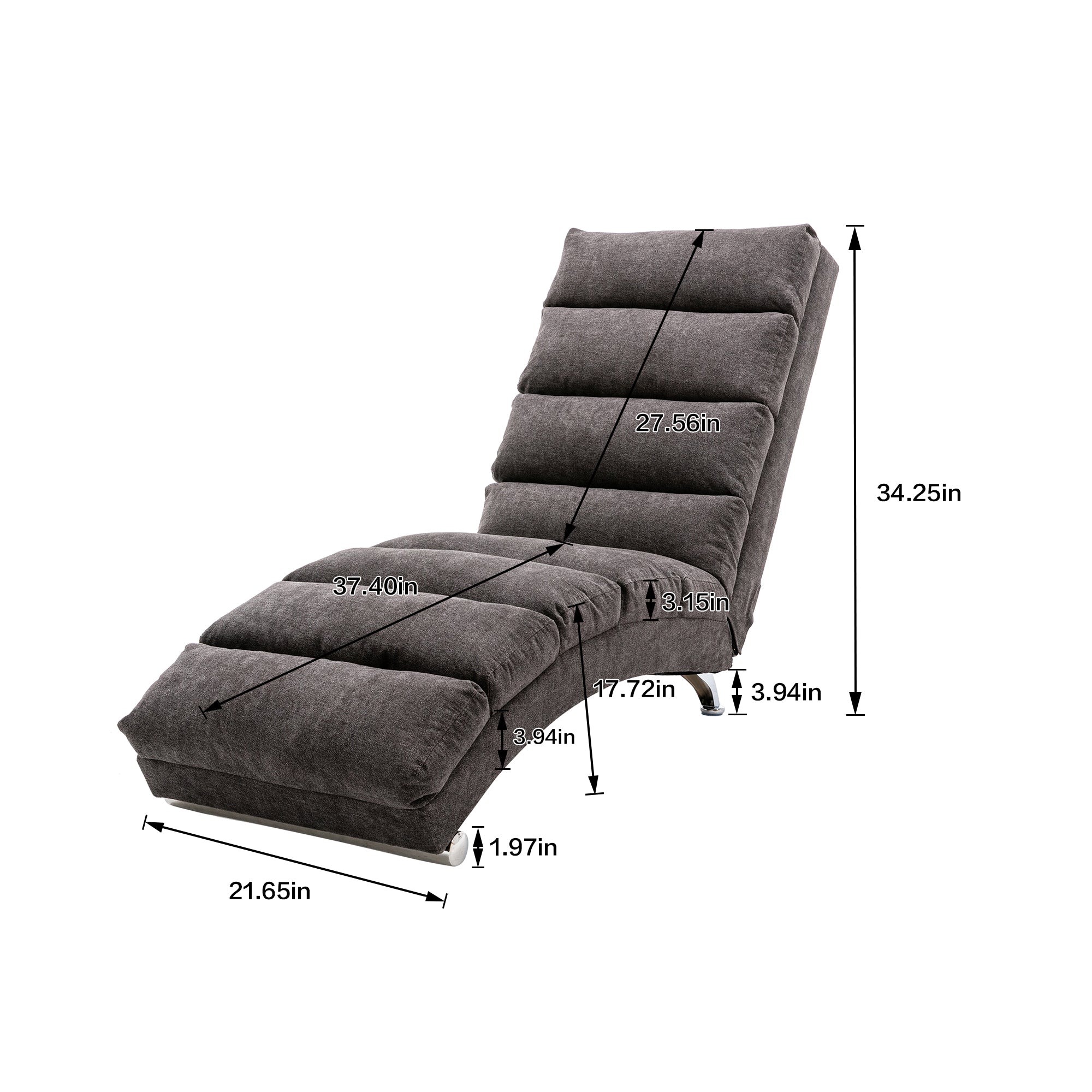 Linen Modern Long Lounger Chair - Dark Gray