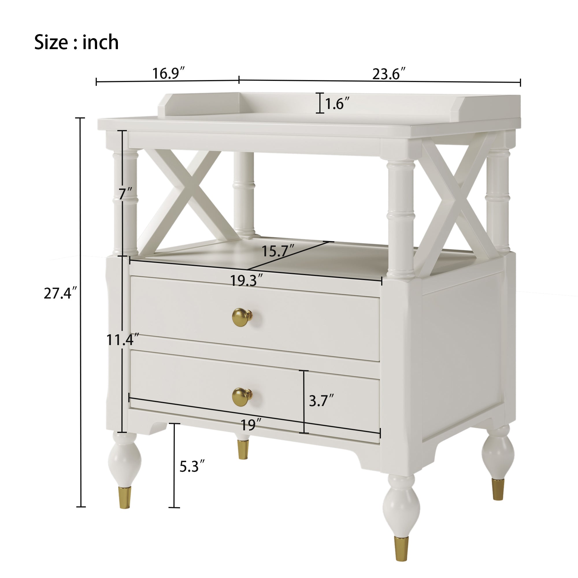 Modern White 2 Drawer Nightstand