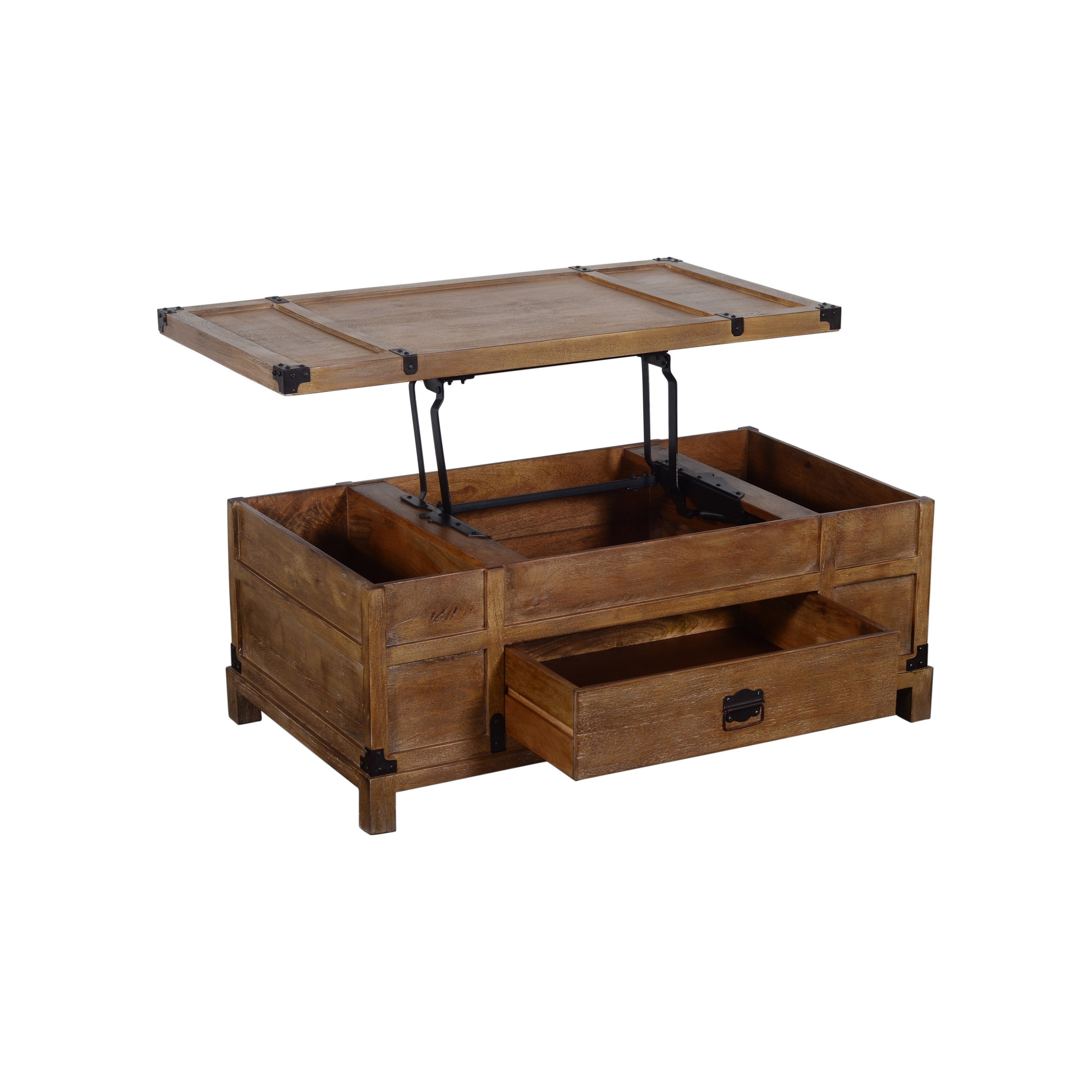 Rustic Single Drawer Mango Wood Coffee Table with Lift Top Storage - Brown