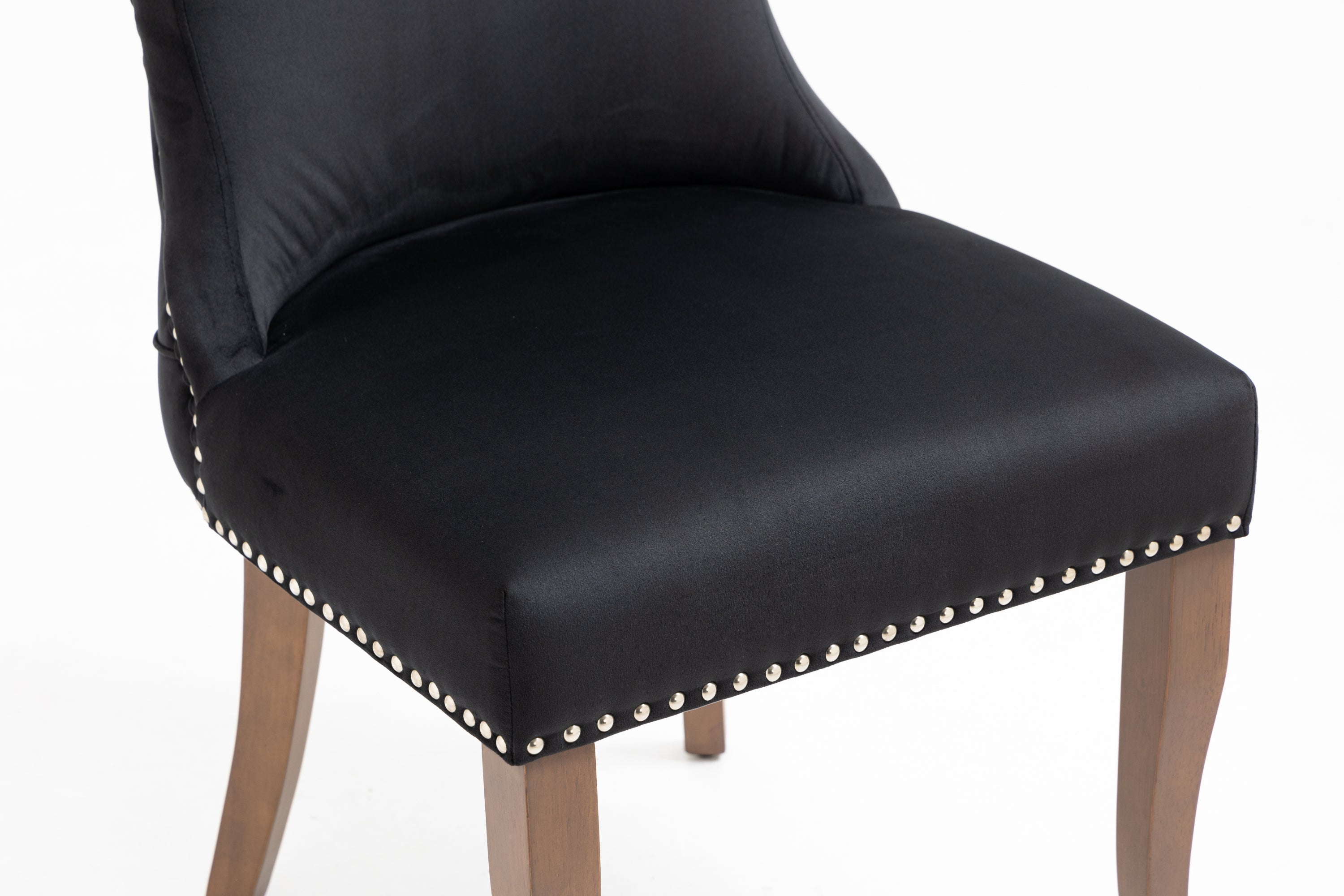 Velvet Upholstered Dining Chairs with Designed Back and Nailhead trim and Solid Wood Legs (Set of 2) - Black