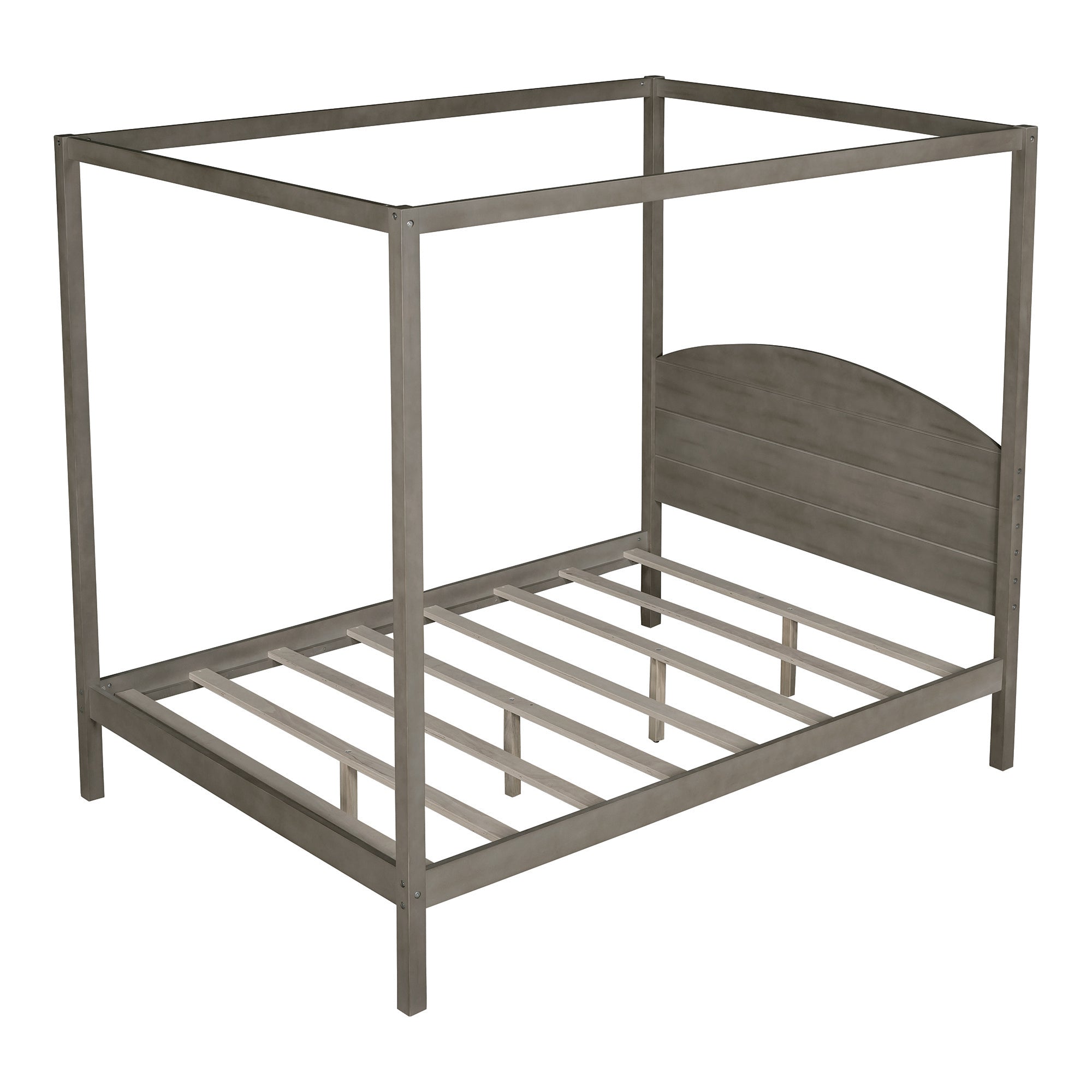 Full Size Canopy Platform Bed - Brown Wash