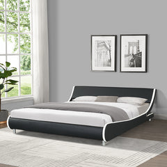 King Size Faux Leather Upholstered Platform Bed Frame, Curve Design, Wood Slat Support, No Box Spring Needed - Black+White