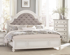 King Size Bed Button-Tufted Upholstered Headboard - Antique White Finish