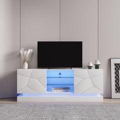 Modern TV Stand with Lights with Storage Drawers - White