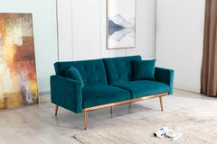 Velvet Accent Sofa, Loveseat Sofa with Rose Gold Metal Feet and Teal Velvet