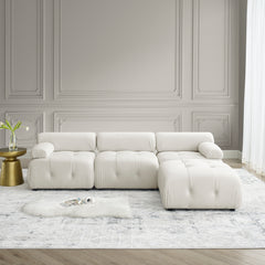 Modular Sectional Sofa, Button Tufted Designed and DIY Combination,L Shaped Couch with Reversible Ottoman - Beige Velvet