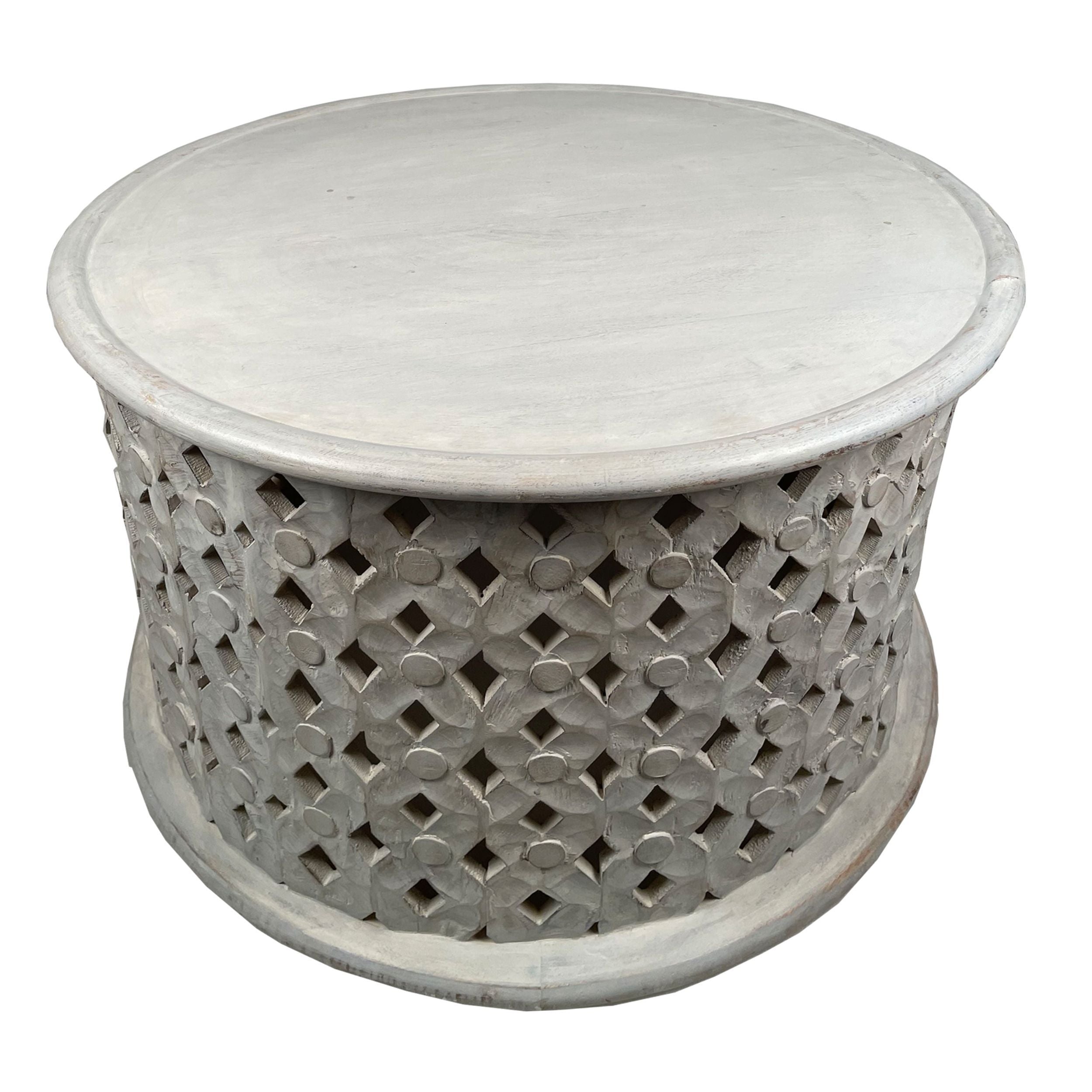 Artisanal Round Mango Wood Coffee Table - Washed White