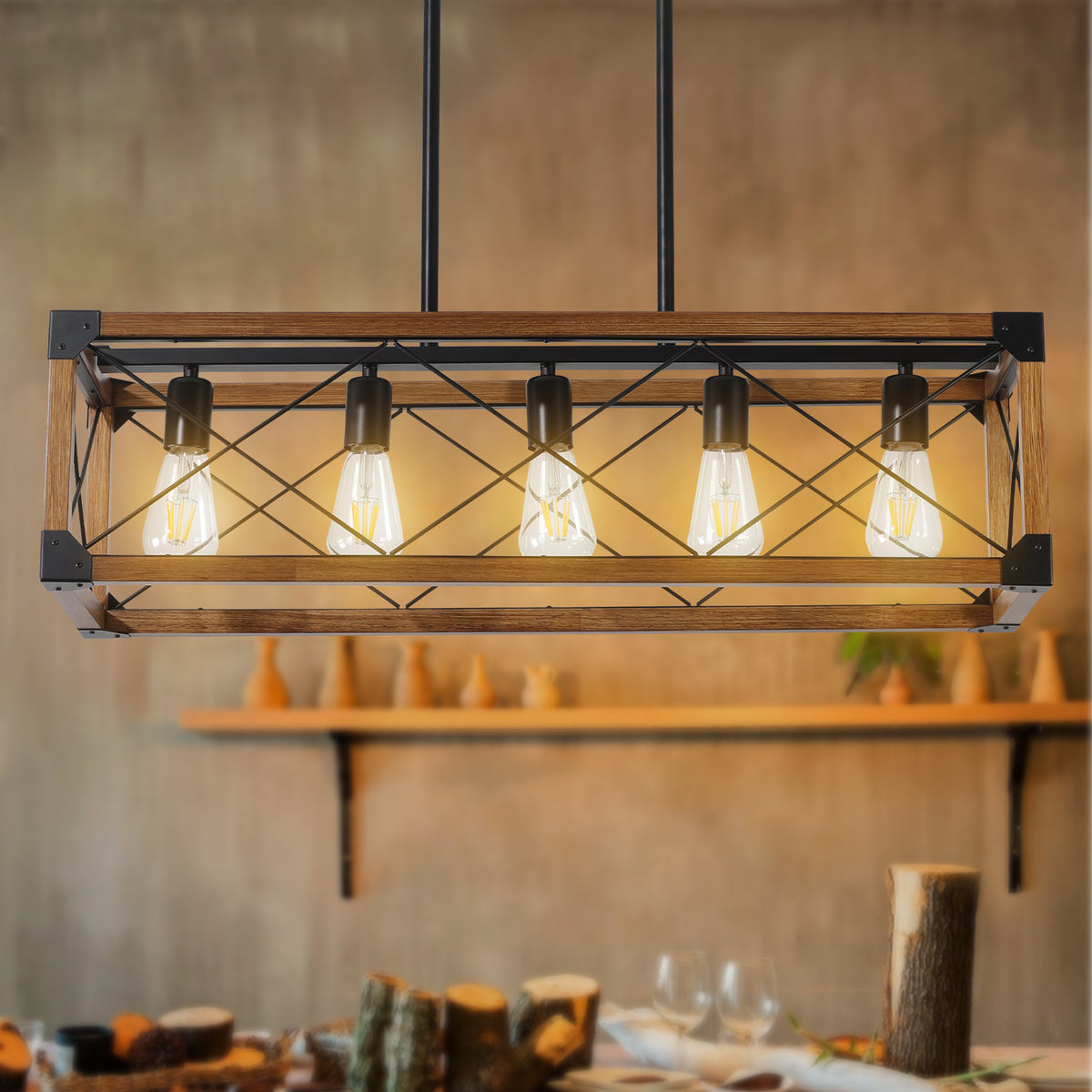 5-Light Retro Farmhouse Chandelier (No Bulbs)