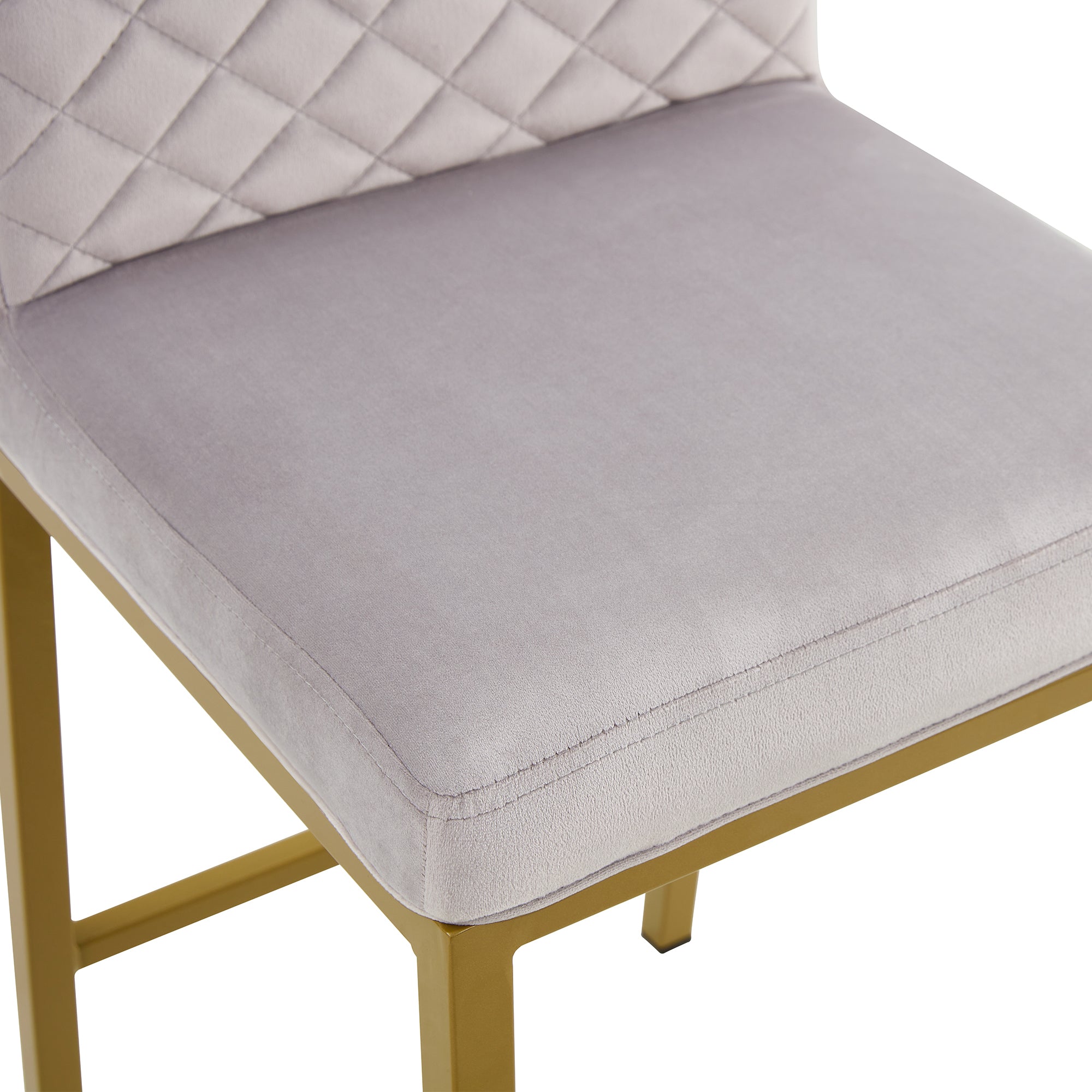Modern Design High Counter Stool Metal legs - Silver Gray Velvet Bar Chair (Set of 2)