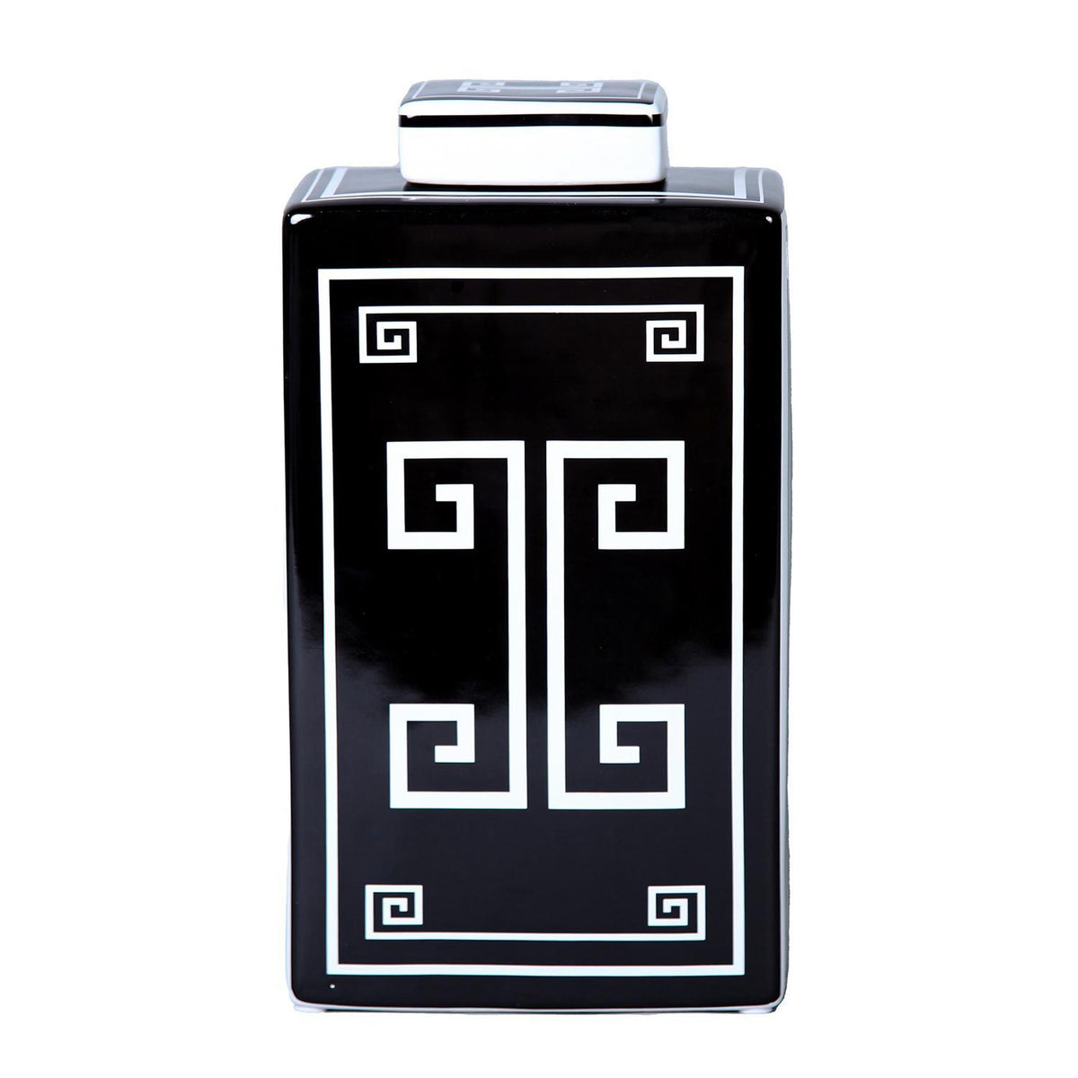 12"H Ceramic Decorative Jar with Black and White Geometric Design