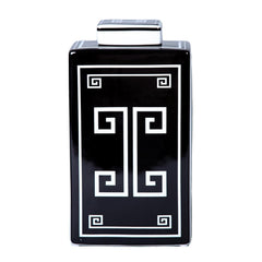 12"H Ceramic Decorative Jar with Black and White Geometric Design