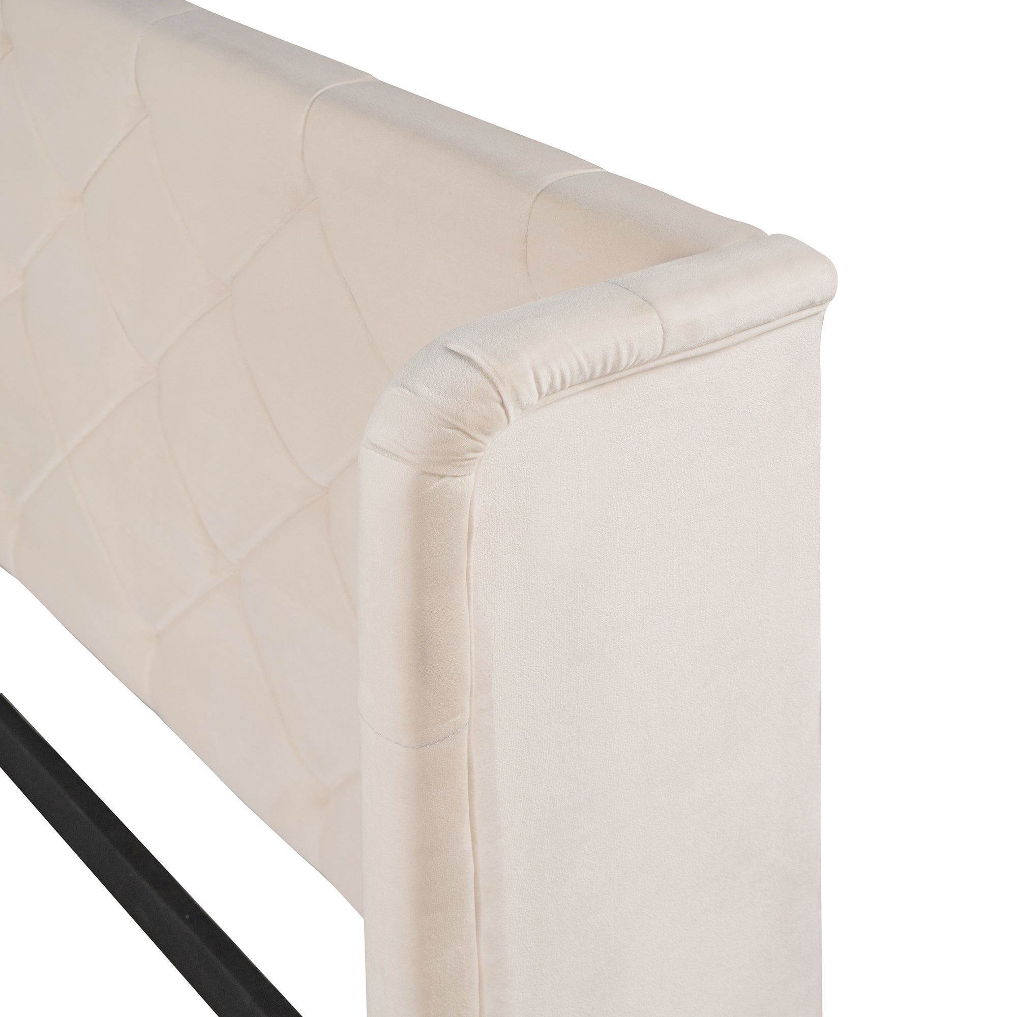 Queen Size Storage Bed Velvet Upholstered Platform Bed - Beige