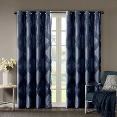 50x84" Ogee Knitted Jacquard Total Blackout Curtain Panel - Navy