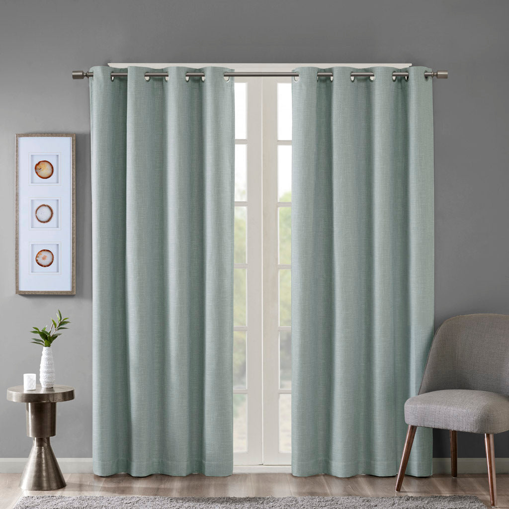 50x84"  Printed Heathered Blackout Grommet Top Curtain Panel - Seafoam