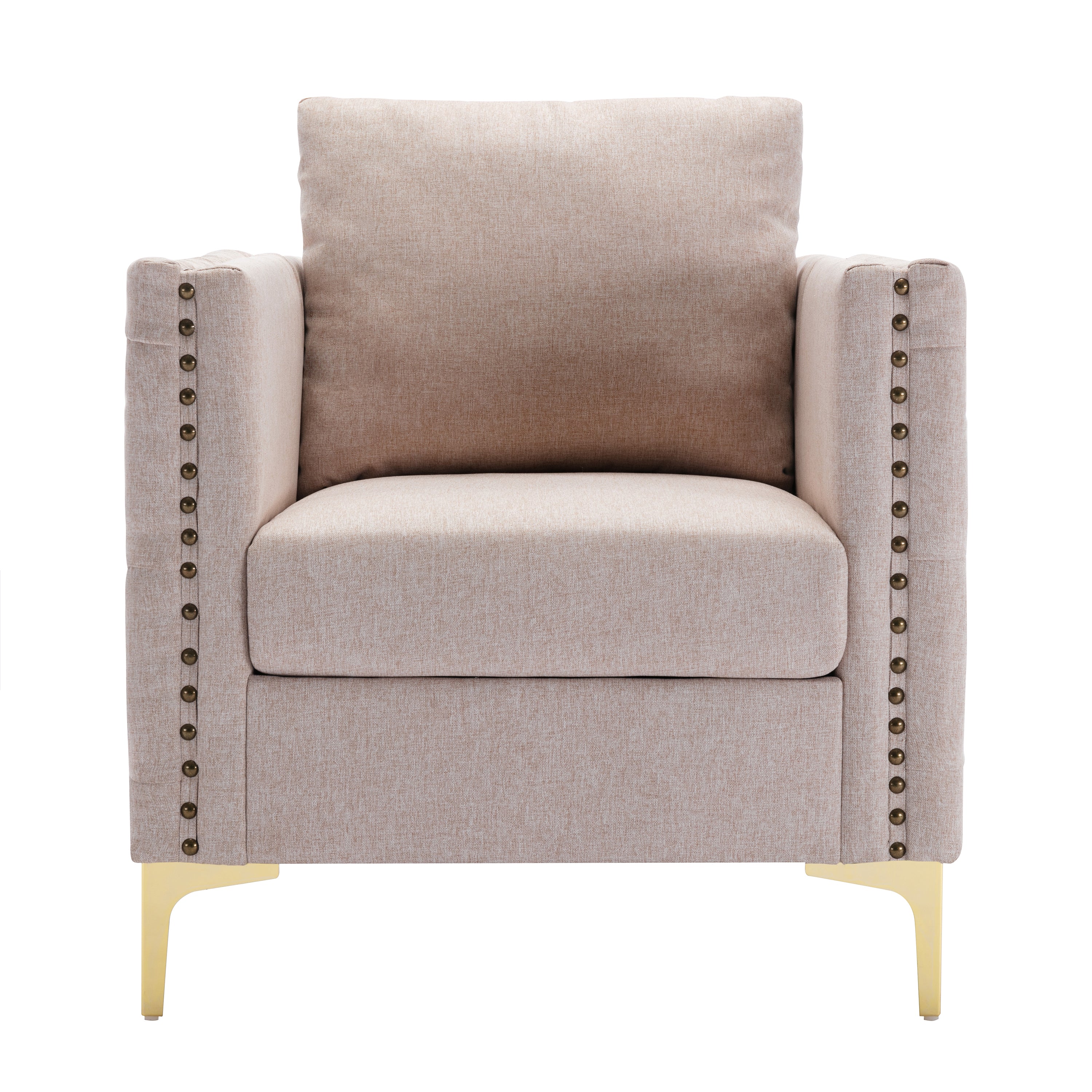 Modern Armchair Tufted Button Accent Chair Club Chair with Steel Legs- Tan