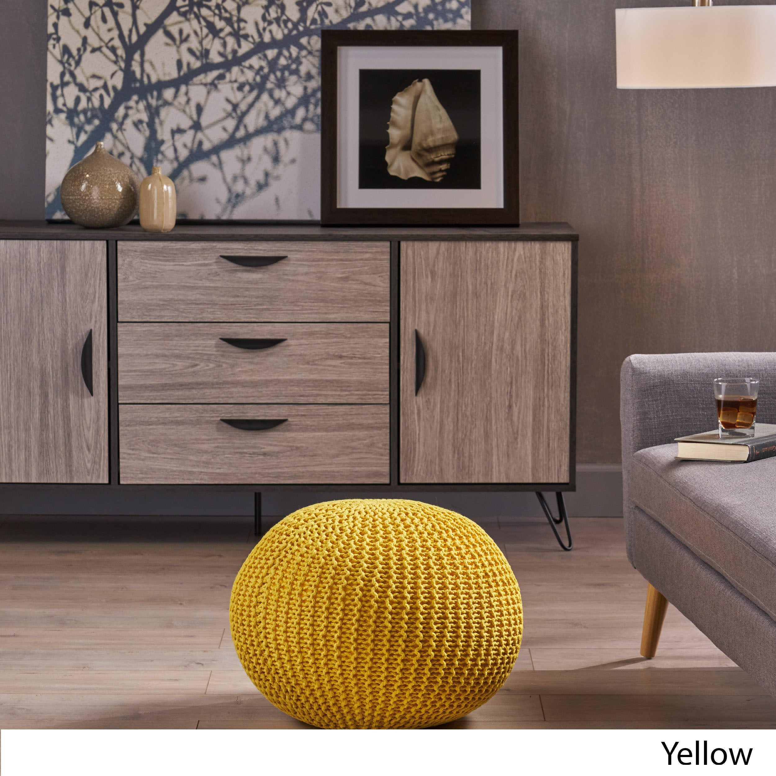 Cotton Knitted Pouf - Yellow