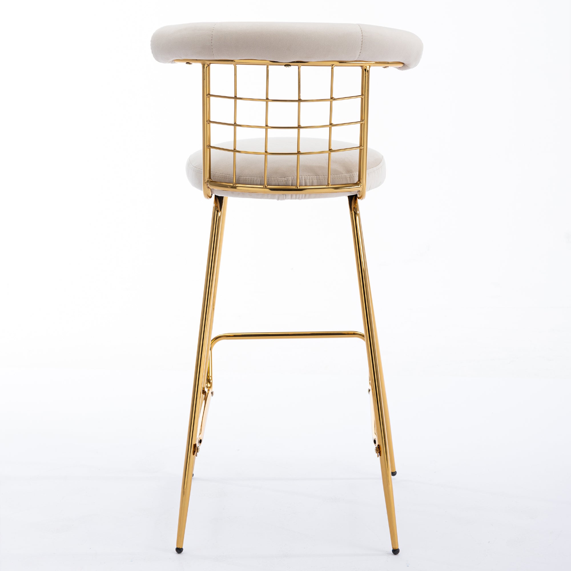 Luxury Velvet High Bar Stool with Metal Legs and Soft Back with Metal Legs (Set of 2) -Beige