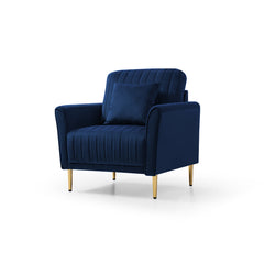 Velvet Accent Chair with Gold Legs - Navy Blue with 1 Throw Pillow