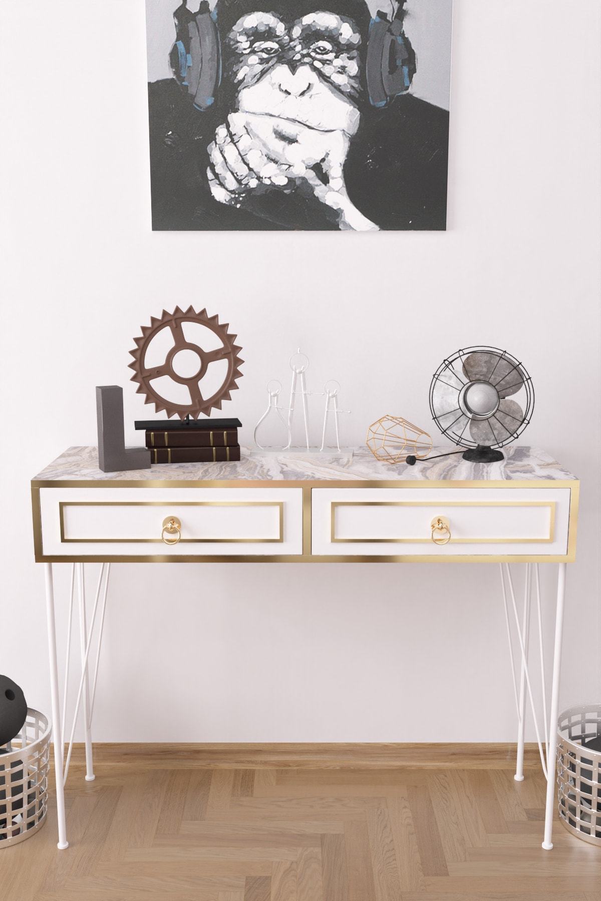 Ardeno Metal Legs Wood Base Console Table - White