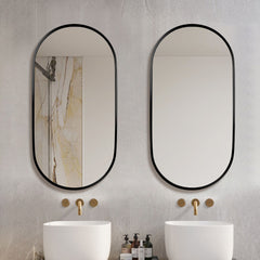 MAICOSY Oval Wall Mounted Mirror Black Metal Vanity Mirrors Hanging 36"x18"