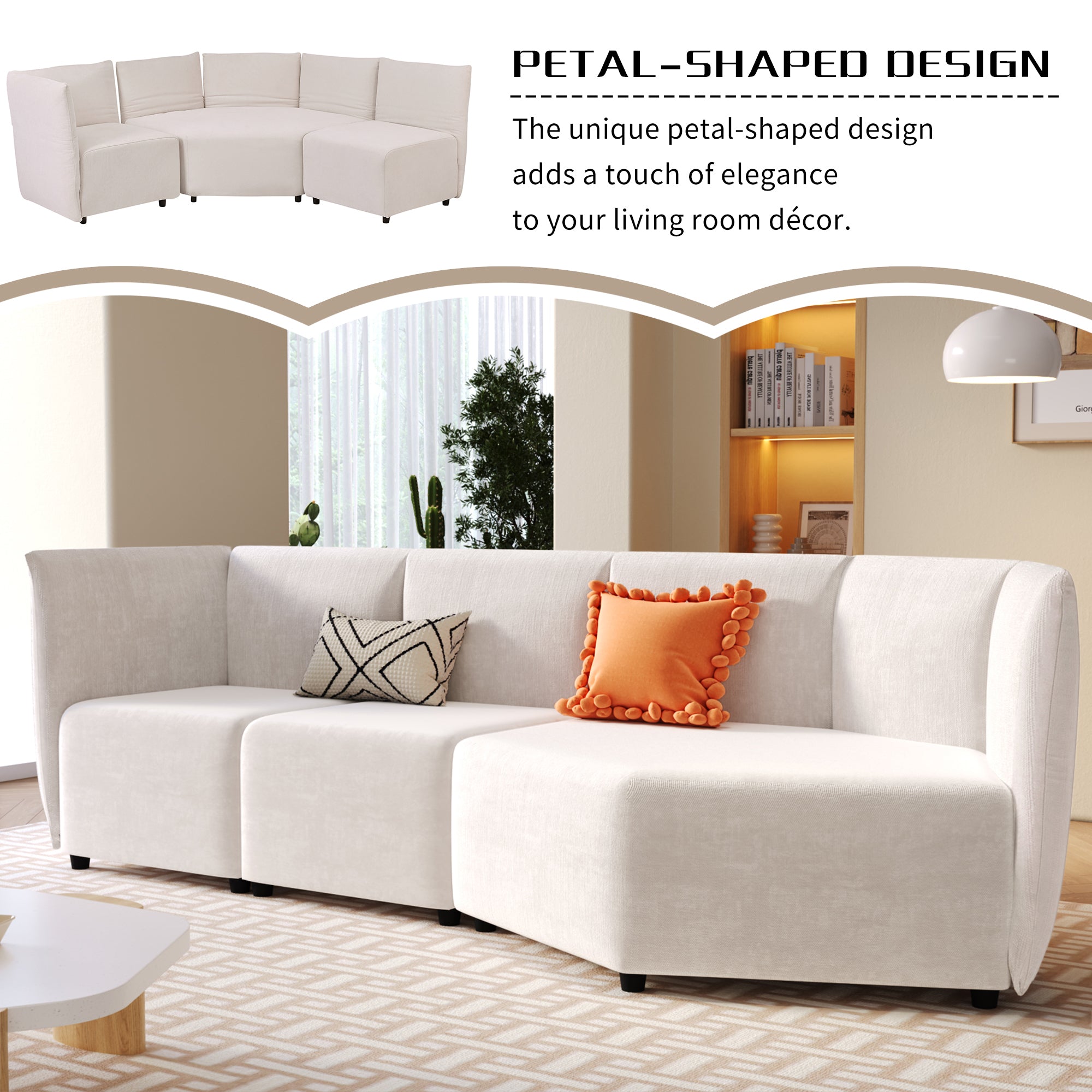 Stylish Sofa Set with Polyester Upholstery with Adjustable Back with Free Combination for Living Room - Beige